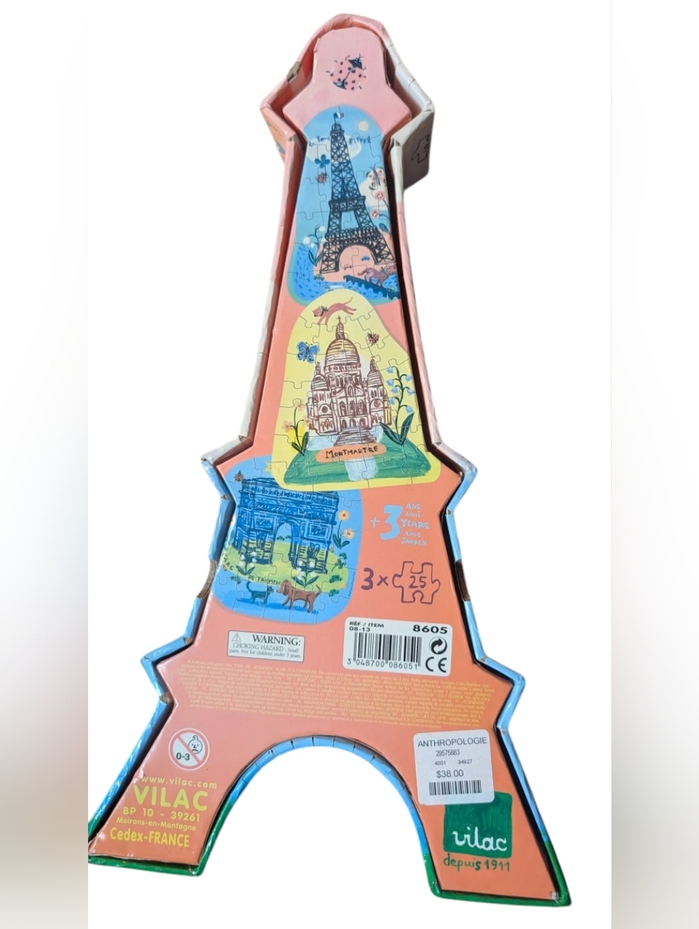 Vilac x Nathalie Lété Paris Wooden Puzzle Set Anthropologie Eiffel Tower RARE - Picture 4 of 8